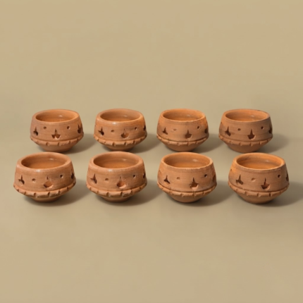 Terracotta Cut diya set of 8